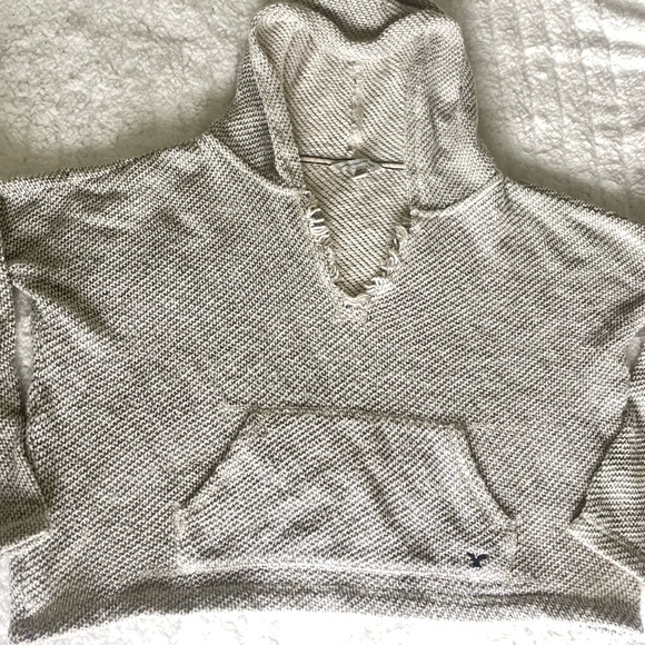 American Eagle Outfitters Sweaters - Gray Knit Hoodie with Frayed Edges